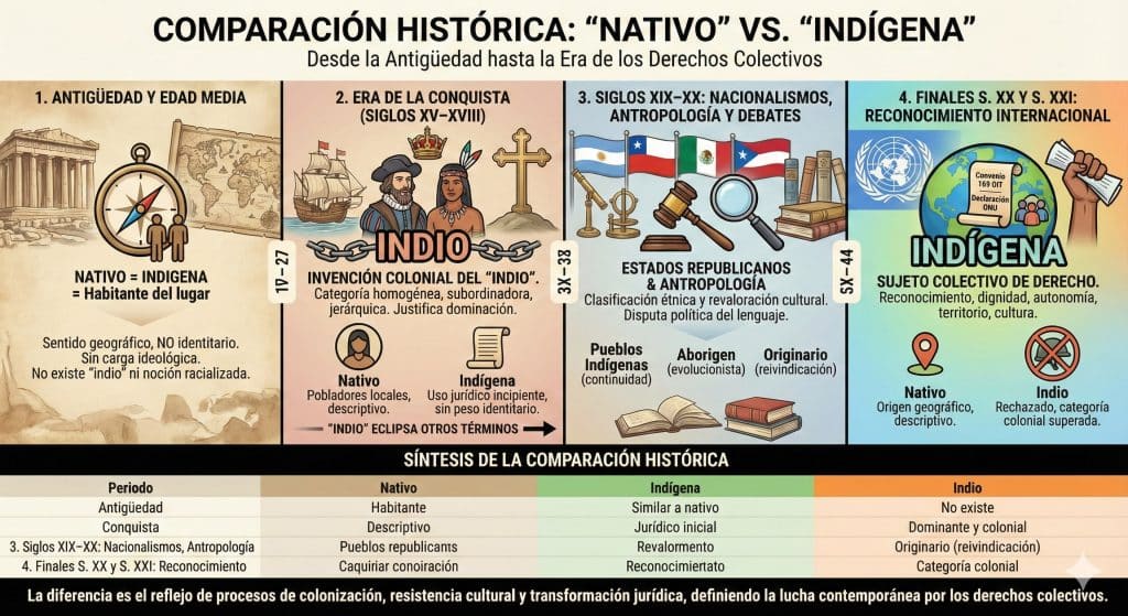 Comparación histórica de los términos “nativo” e “indígena”