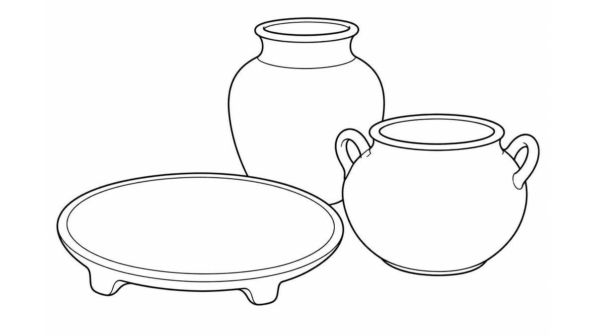 Comal de superficie amplia junto a una olla con asas y un recipiente alto de barro