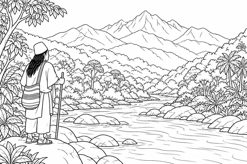 Persona de espaldas ante un río y las montañas de la Sierra Nevada