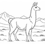 Dibujos de aymaras para colorear: 4 láminas y actividades Llama de perfil en un paisaje abierto de montaña