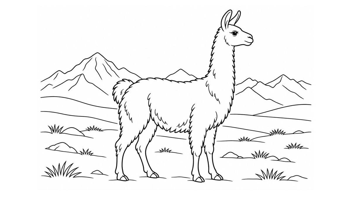 Llama de perfil en un paisaje abierto de montaña