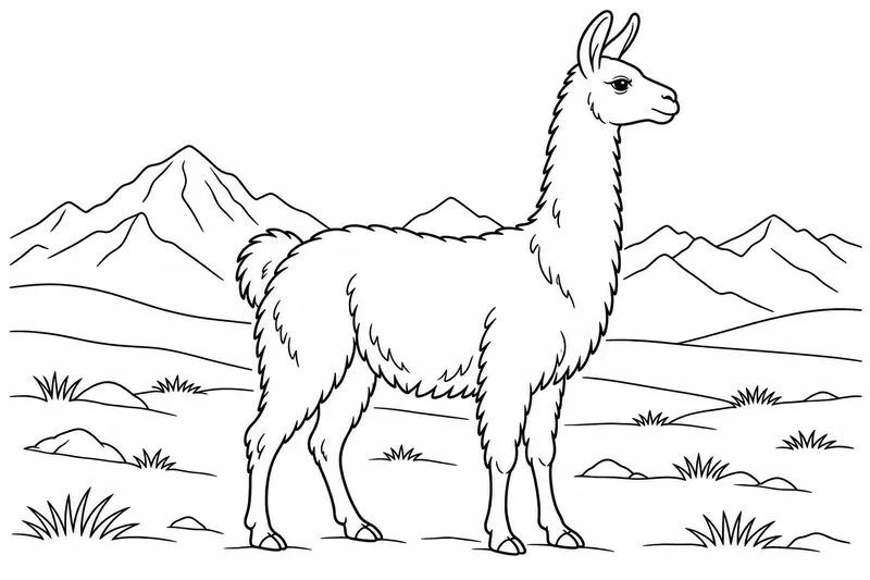 Llama de perfil en un paisaje abierto de montaña
