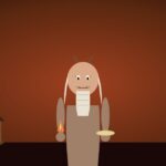 Bayamanaco: el anciano taíno del fuego, el casabe y la cohoba Ilustración de Bayamanaco como anciano con barba blanca sosteniendo fuego y casabe junto al bohío