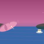 Boto Rosa: el delfín rosado seductor del Amazonas Ilustración del Boto Rosa saltando del río con sombrero blanco flotante al atardecer