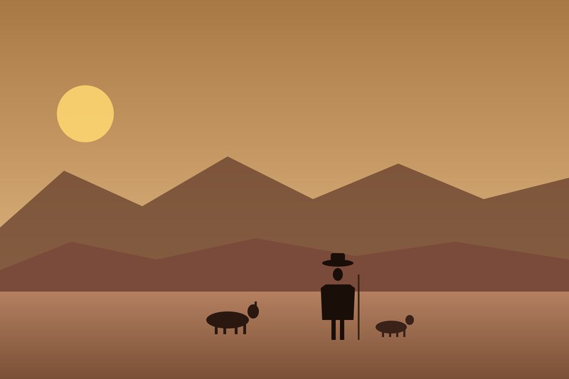 Coquena: silueta de pastor andino con vicuñas en altiplano puneño — leyenda colla y aymara