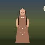 Deer Woman: figura mítica vengadora del Sureste nativo Ilustración de Deer Woman como mujer hermosa con pezuñas de venado asomando bajo el vestido en bosque nocturno