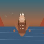 Gluskap: el héroe cultural Mi'kmaq del Atlántico canadiense Ilustración de Gluskap junto a los acantilados rojos de Cape Blomidon en Nueva Escocia