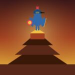 Huitzilopochtli: dios solar y guerrero del panteón mexica Huitzilopochtli: dios mexica del sol y la guerra con yelmo de colibrí y xiuhcóatl sobre Templo Mayor