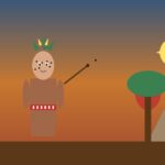 Hunahpú: el héroe gemelo solar del Popol Vuh maya Ilustración de Hunahpú con cerbatana y puntos calendáricos en el rostro frente a Vucub Caquix