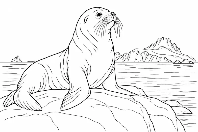 Lobo marino sobre una roca costera con aletas y bigotes visibles