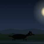 Lobizón: la leyenda del séptimo hijo, el Luisón guaraní y el hombre lobo rioplatense Lobizón: silueta canina lateral bajo luna llena en paisaje rural nocturno — leyenda guaraní y rioplatense