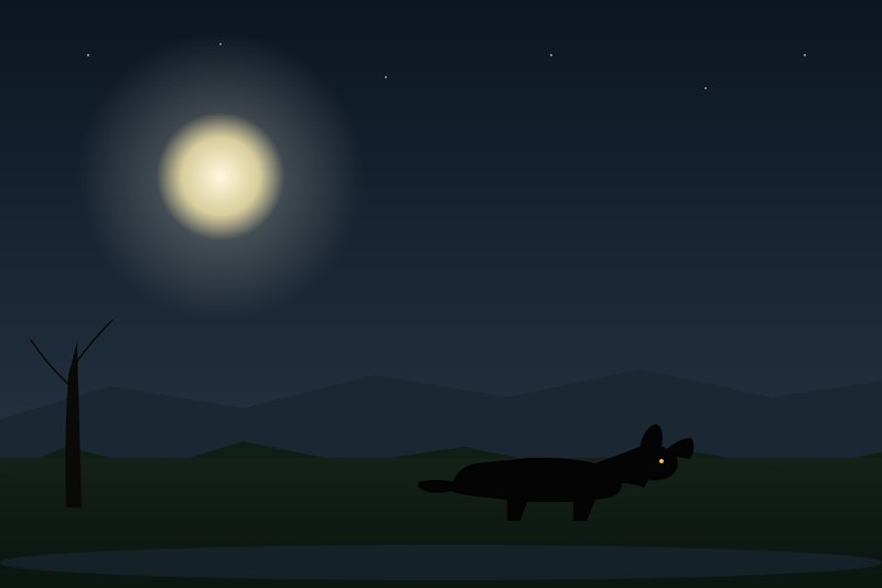 Lobizón: silueta canina con luna llena sobre paisaje rural del litoral — leyenda guaraní y rioplatense