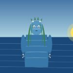 Mama Cocha: la diosa andina del mar y los lagos Ilustración de Mama Cocha emergiendo de las aguas con cabello de algas y peces dorados