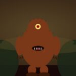Mapinguari: la bestia gigante del folclore amazónico Ilustración del Mapinguari con un solo ojo central y boca en el vientre en selva oscura