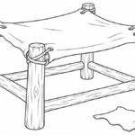 Dibujos de mayos para colorear Banco bajo de madera con asiento de cuero y un recorte de piel al lado