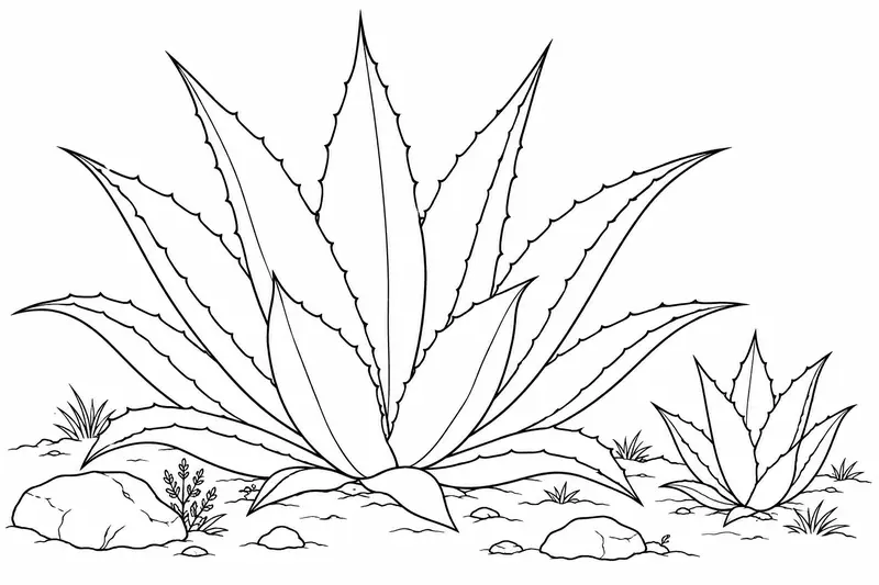 Maguey de hojas largas y puntiagudas con un brote pequeño próximo