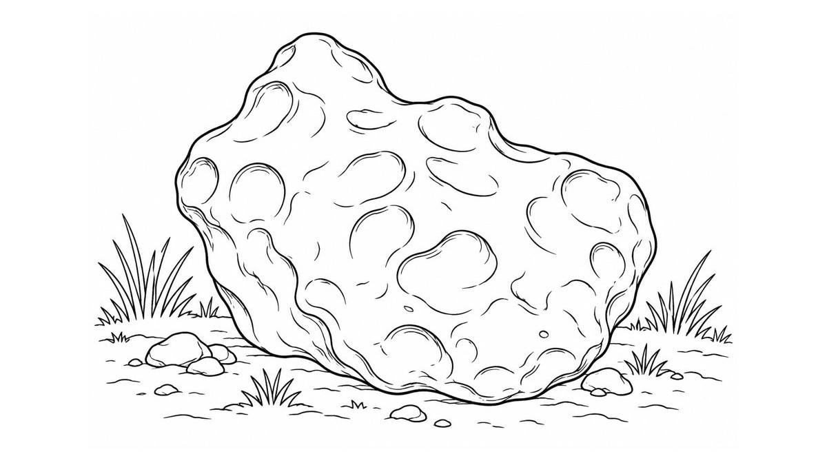 Meteorito de forma irregular apoyado en el suelo