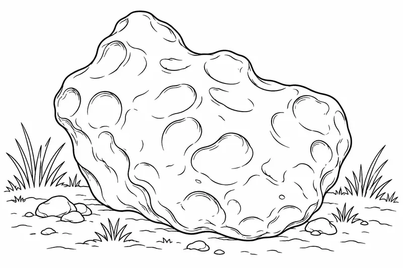 Meteorito de forma irregular apoyado en el suelo