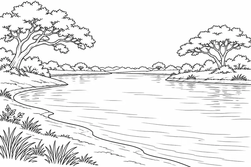 Curva de un río con vegetación baja y árboles en las orillas