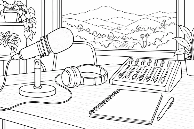 Recreación de un estudio de radio comunitaria contemporáneo