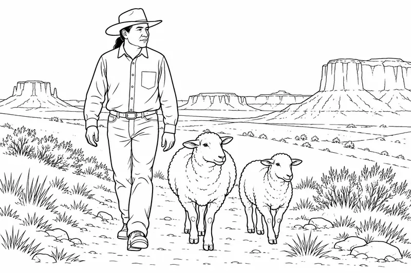 Persona diné con ropa cotidiana caminando junto a dos ovejas