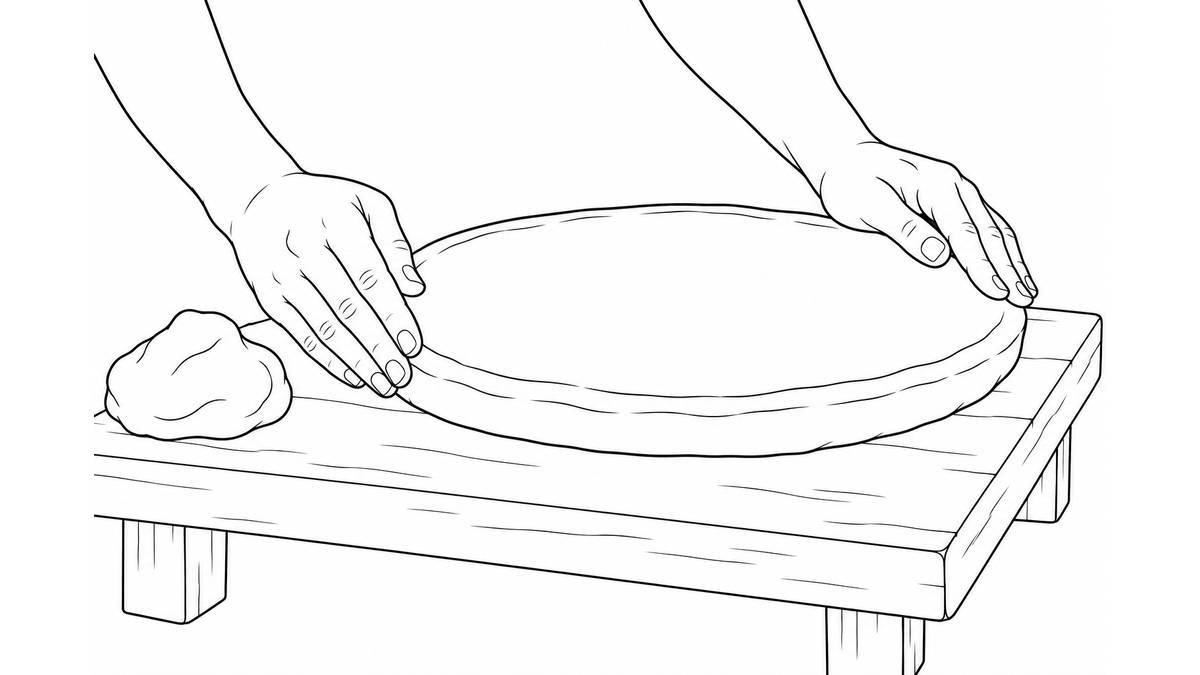 Manos alisando un comal de barro sobre una mesa