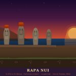 Rapa Nui | Ubicación, Lengua, Vestimenta, Cultura y Alimentación Rapa Nui: moái alineados sobre ahu al atardecer con océano Pacífico y volcanes — Isla de Pascua, Chile