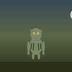 Pukwudgie: ser pequeño del folclore algonquino del Noreste Ilustración de pukwudgie pequeño humanoide gris-verde con nariz larga y orejas puntiagudas en bosque