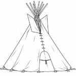Tipi lakota para dibujar y colorear: silueta, entrada y postes Tipi de cubierta lisa con entrada, solapas superiores y postes que sobresalen