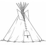 Tipi lakota para dibujar y colorear: silueta, entrada y postes Tipi de cubierta lisa con entrada, solapas superiores y postes que sobresalen