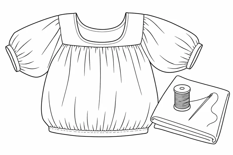 Blusa lisa junto a hilo, sin bordado comunitario reproducido