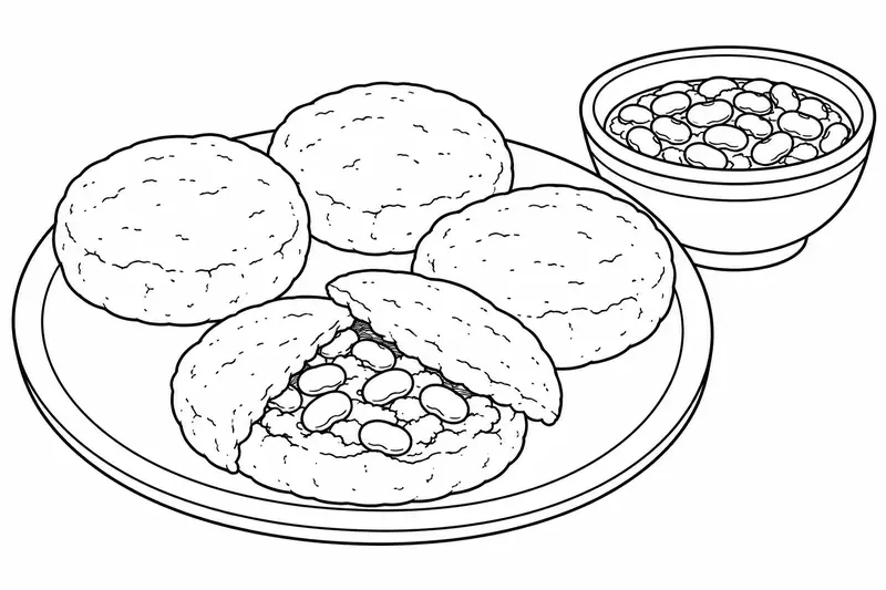 Plato de pequeños bocoles con una pieza abierta y un cuenco de frijoles