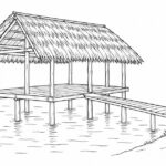 Vivienda warao para dibujar: palafito, postes y plataforma Vivienda warao abierta sobre postes con plataforma elevada y pasarela hacia la orilla