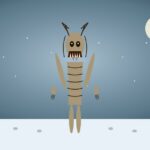 Wendigo: el espíritu caníbal del bosque boreal algonquino Ilustración del Wendigo demacrado con cuernos en bosque boreal nevado bajo la luna