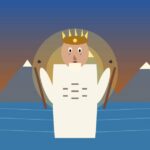 Wiracocha: el dios creador supremo del panteón inca Ilustración de Wiracocha emergiendo del lago Titicaca con barba y báculos sobre cordillera andina