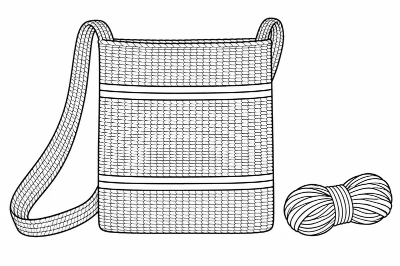 Morral rectangular con correa larga, franjas sencillas y una madeja